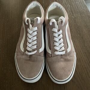 Vans Shoes Womens Size 7 Tan White Old Skool Low Top Skate Lace Up Canvas Suede